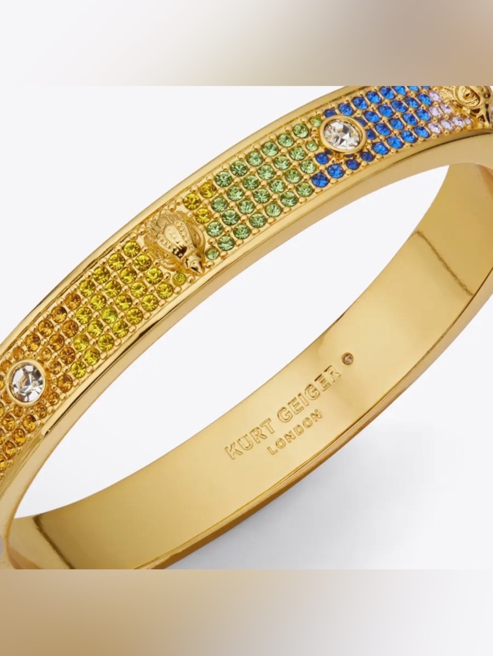 Kurt Geiger Gold-tone Signature Rainbow Crystal Pavé Bangle NWT - Picture 2 of 7